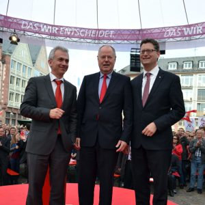 Klartext-Kundgebung auf dem Frankfurter Römerberg. Peter Feldmann, Thorsten Schäfer-Gümbel, Peer Steinbrück
